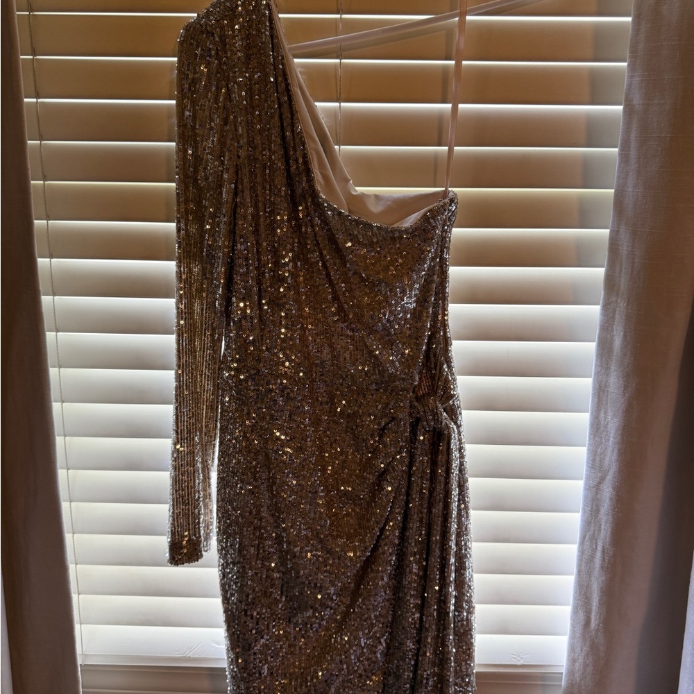 Gianni Bini Brown Sequin Asymmetrical Gown